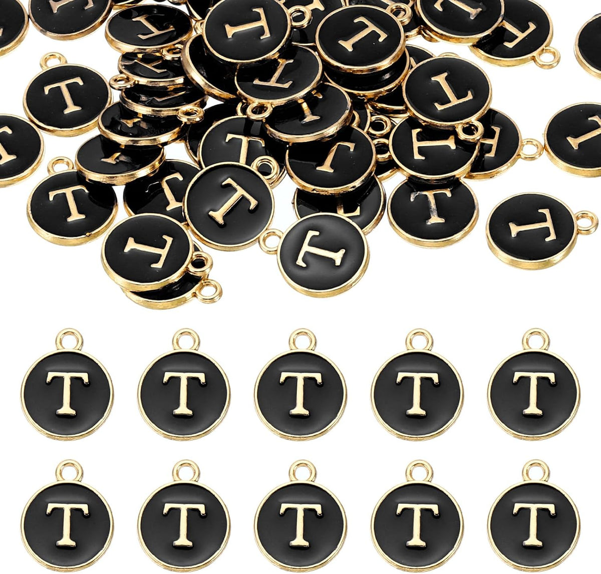 LinkMejor 52pcs Letter Charm, Enamel Letter Pendants, Alphabet t Pendants Double Sided Beads Charm for DIY Bracelet Necklace Pendants Earring Jewelry, Black