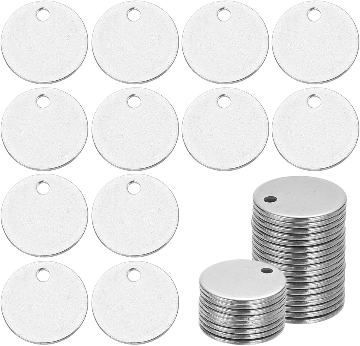 38 Pcs 304 Stainless Steel Flat Round Blank Stamping Tags, 10mm/0.4" Disc Metal Stamping Blanks with Hole for Jewelry Making DIY Crafts Pendants Label