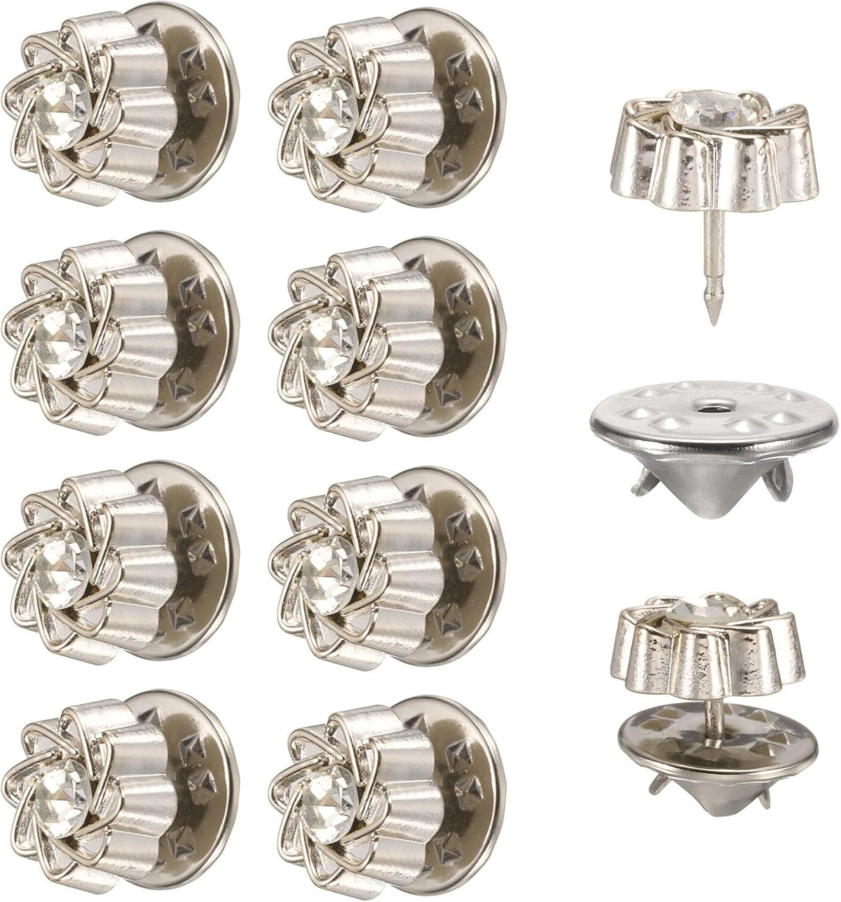 10 Sets Crystal Brooch Buttons, 11.5 mm No Sew Crystal Buttons Pins Detachable Brooch Anti-Exposure Fixed Cover Up Bottons Pins for Clothes, Coat, Cardigan, DIY Craft (Clear)
