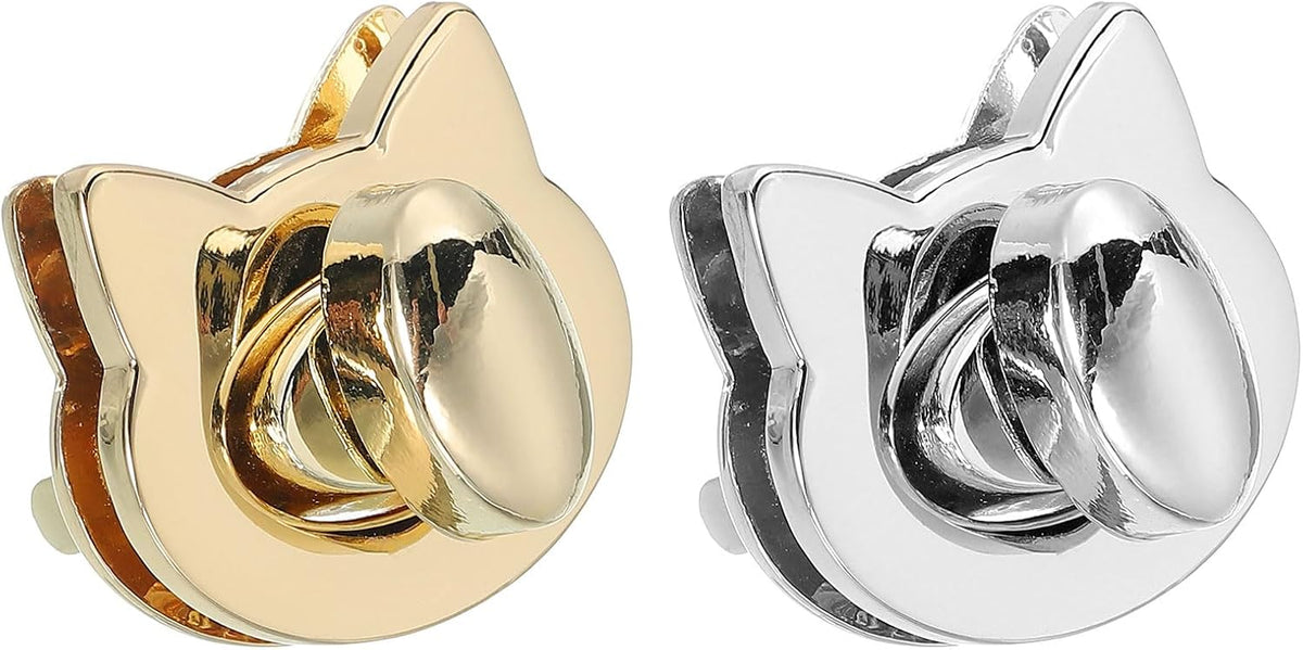 1Set Cat Shaped Turn Lock Clasp, 25x28x6mm Bag Turn Buckles Purse Closure Twist Lock Fasteners Hardware Accessories for DIY Craft Bag Handbag Making, Silver/Gold