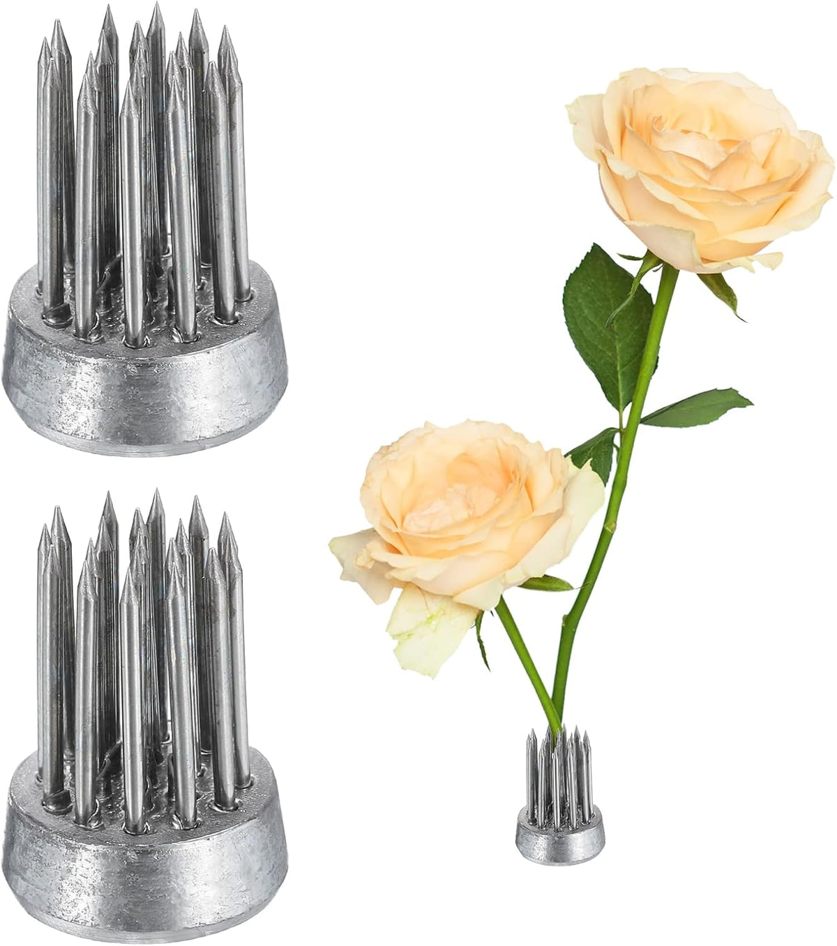 LinkMejor 2pcs Flower Frog, Round Stainless Floral Frogs, Flower Arranger Fixed Tool Pin Frog for Flower Arrangement Vase, Fixation and Decoration (Silver, 0.6inch)