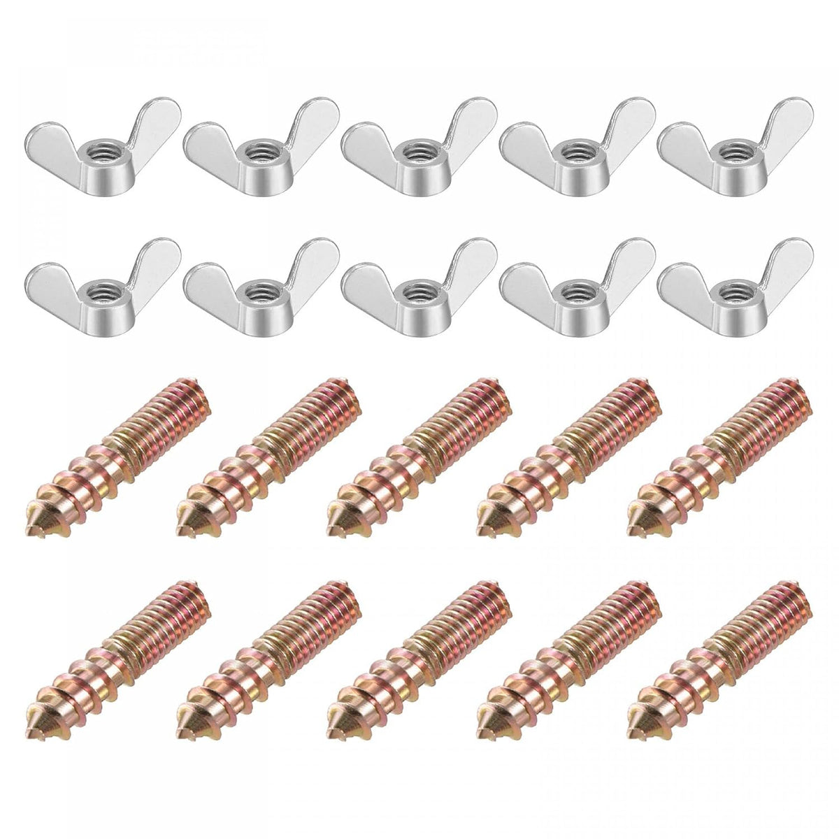 M6 Wing Nuts Butterfly Nut Silver Tone 20pcs and M6x30mm Hanger Bolt Double Headed Screw 20pcs