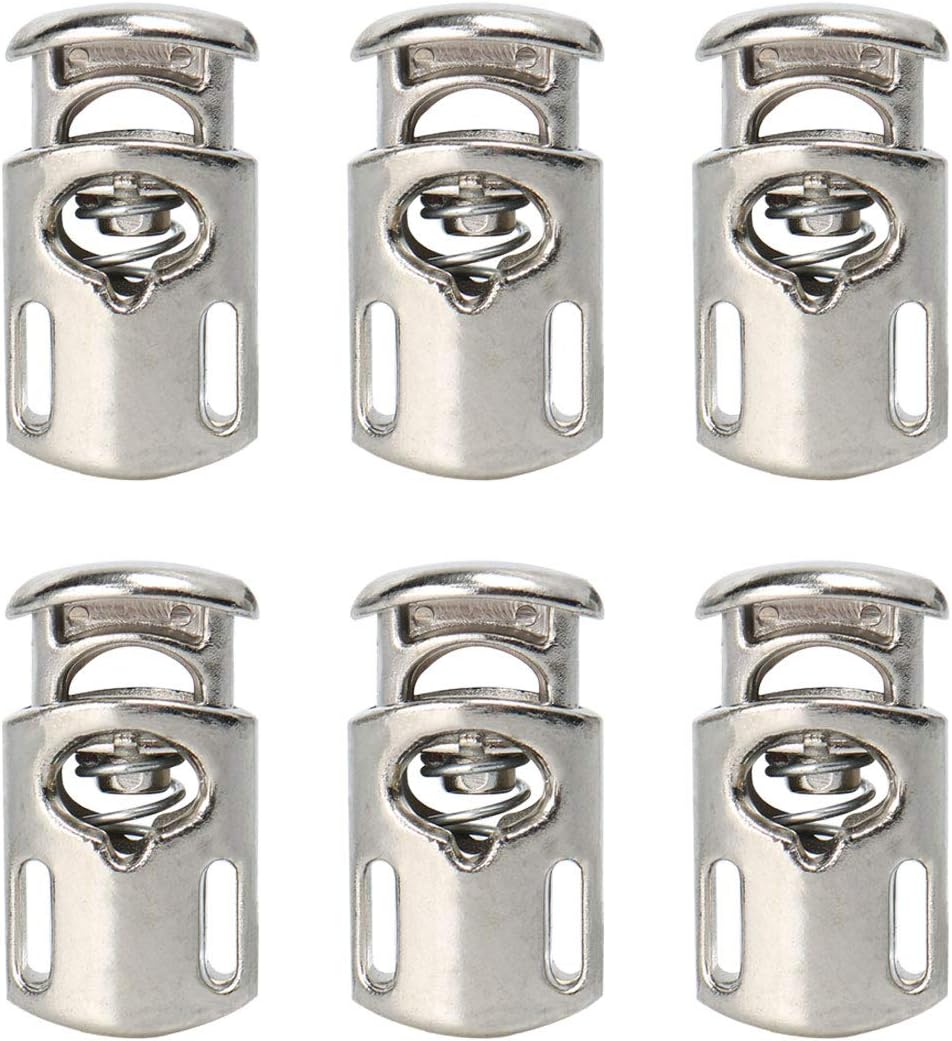 LinkMejor 6pcs Plastic Cord Locks Stoppers End Spring Stop Single Hole Toggle Fastener Stoppers Rope for Lanyard Backpack Clothing, Silver Tone