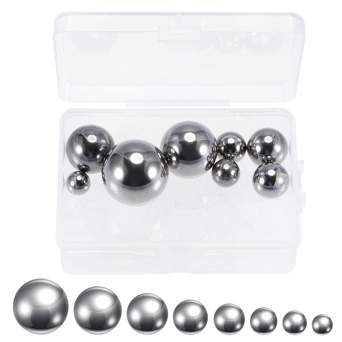 8pcs 8 Size Bearing Balls Assortment Chrome Steel 3/8" 7/16" 1/2" 9/16" 5/8" 3/4" 7/8" 1" with Storage Box