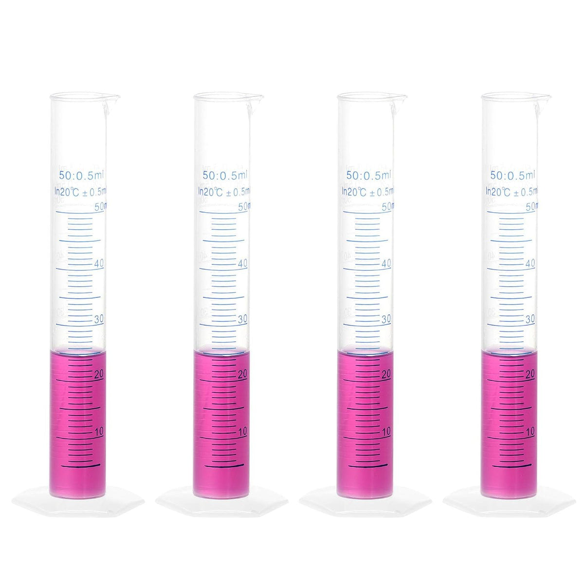 Plastic Graduated Cylinder, 50ml Measuring Cylinder, Science Test Tube Beakers, 2-Sided Metric Marking, Clear Hex Base for Lab Home 4Pcs