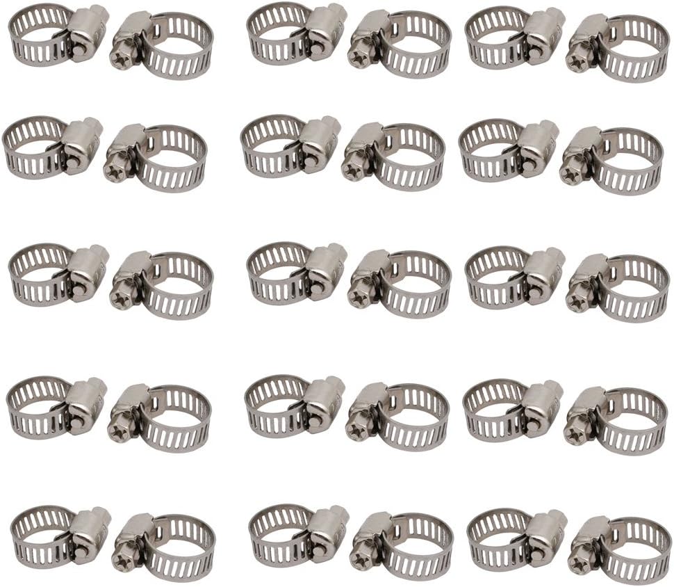 6-12mm Stainless Steel Adjustable Gear Hose Clamps Silver Tone 30pcs