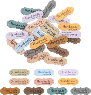 60pcs PU Leather Label, Sewing Embossed Tag Embellishment Knit DIY Accessories for Jeans Bags Shoes Hats (10 Colors)