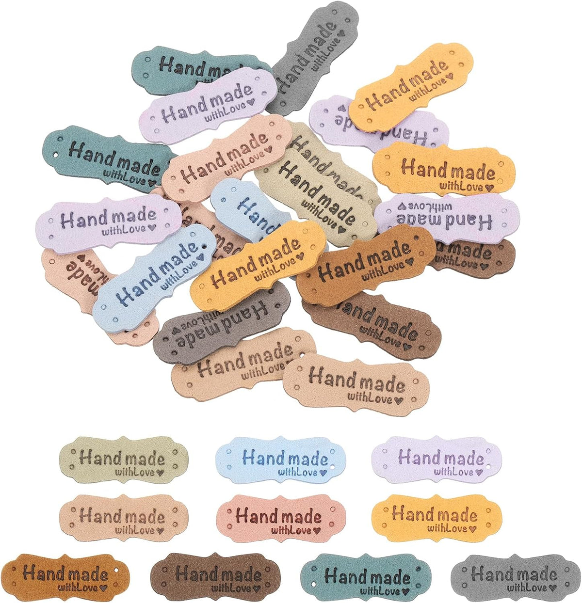 60pcs PU Leather Label, Sewing Embossed Tag Embellishment Knit DIY Accessories for Jeans Bags Shoes Hats (10 Colors)