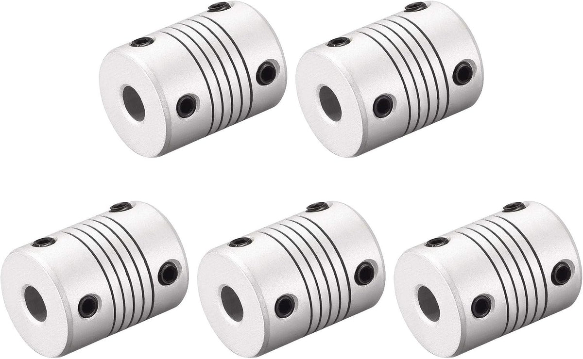 6.35mm to 10mm Aluminum Alloy Shaft Coupling Flexible Coupler Motor Connector Joint L25xD19 Silver,5pcs