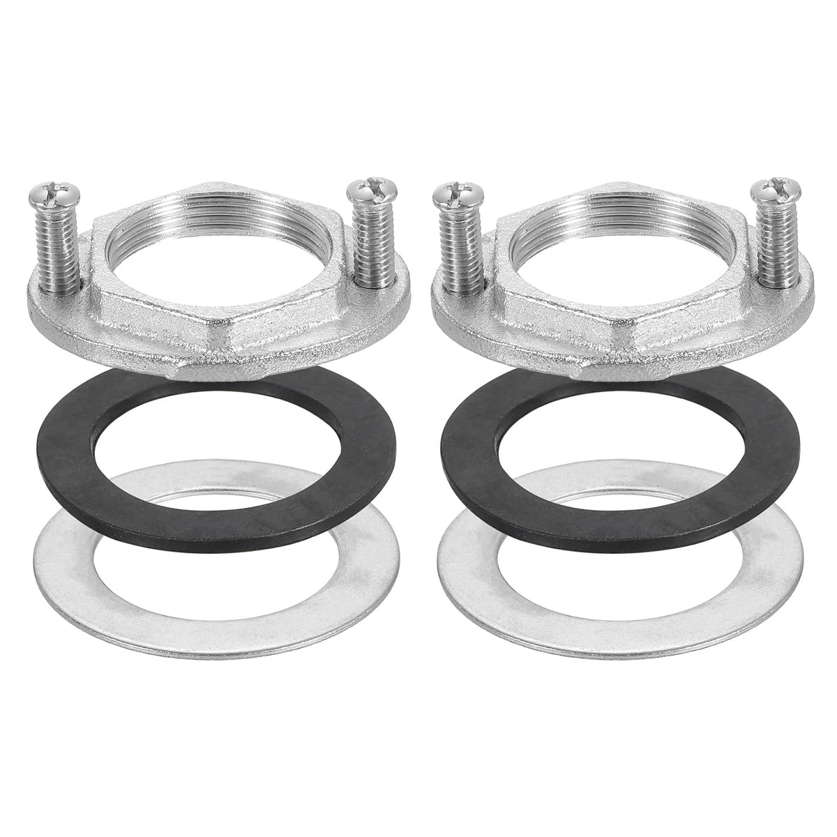 2Sets Female Thread Hex Lock Nut M32 x 1.5 Stainless Steel 304 Single Hole Faucet Lock Nuts with Gasket, Faucet Fixing Tool Set for Kitchen Bathroom Basin Sink (Oval)