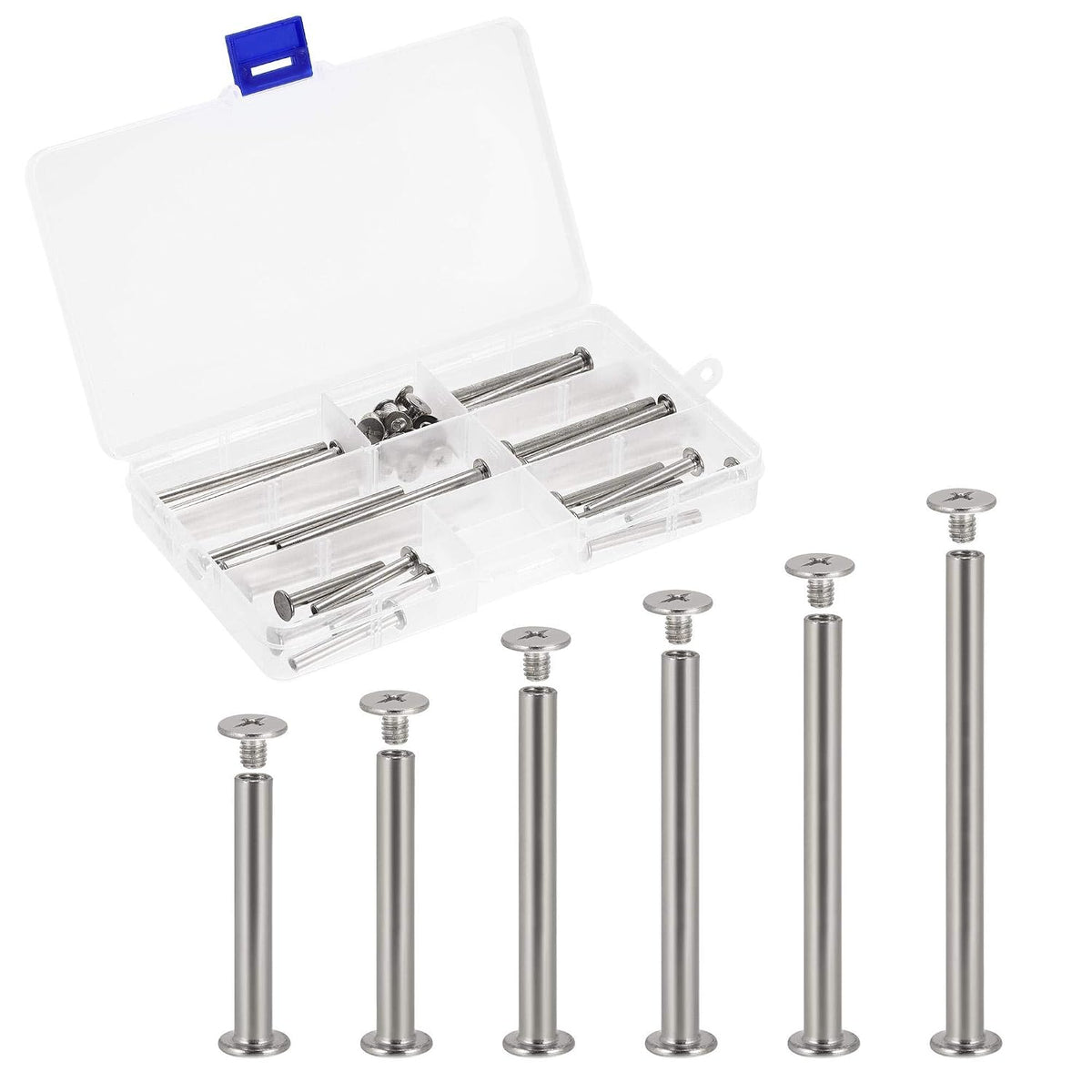 6 Sizes Phillips Screw Post Fit for 3/16"(5mm) Hole Dia, Male M4x6mm Binding Bolts Leather Album Fastener Kit Silver Tone 30 Sets