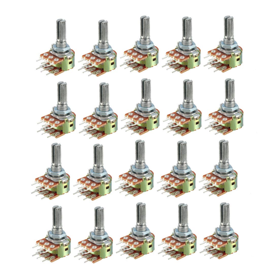 WH148 100K Ohm Variable Resistors Dual Turn Rotary Carbon Film Taper Potentiometer 20pcs