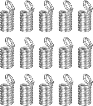500Pcs Coil Cord Ends, 3.5x8.5mm Iron Spring Tube Cap Clasps with Loops for DIY Jewelry Craft Making, Silver White