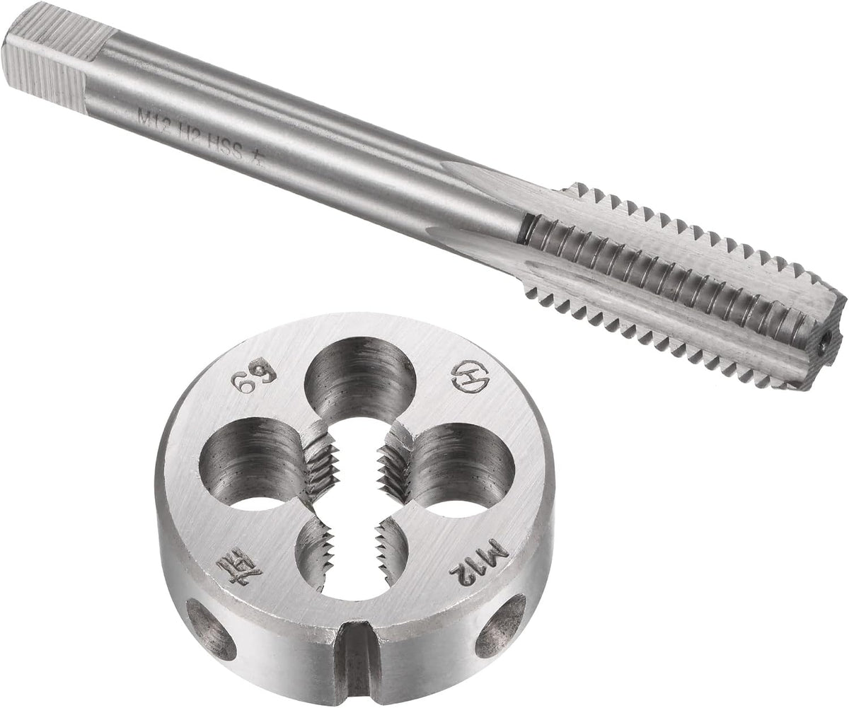 Tap and Die Sets, M12 x 1.75 Metric Left Hand Screw Thread Straight Flute Tap with Round Threading Die, Tap & Die Kit for Nut Screw Bolt Thread Repair