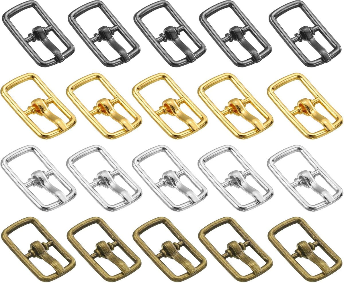 LinkMejor 40Pcs Metal Roller Buckles, 7mm - 0.28" Rectangle Sewing Mini Buckles Webbing Slider Single Pin Slides for DIY Craft Accessories Clothes Belt (4Colors, 17.5mm)