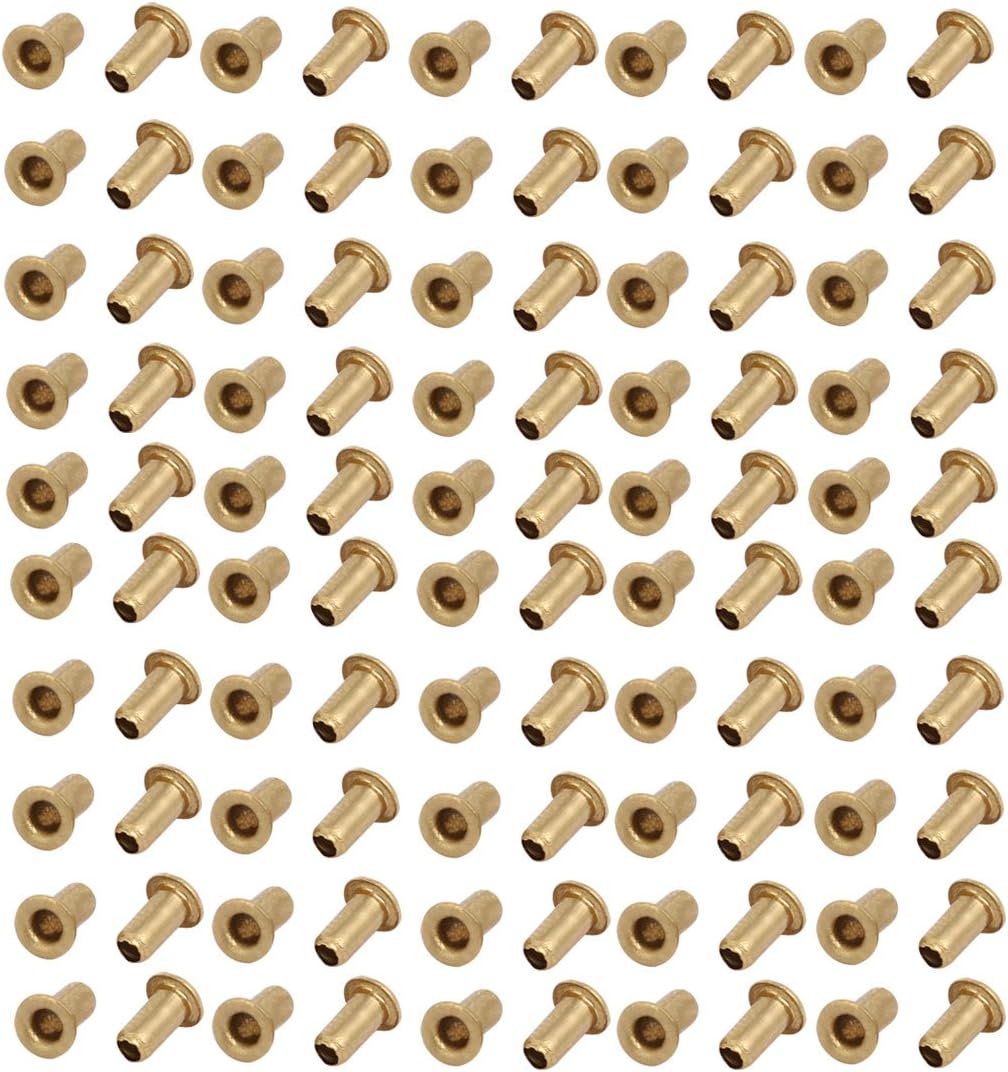 LinkMejor 100pcs M2.5 x 5mm Brass Plated Metal Hollow Eyelets Rivets Gold Tone