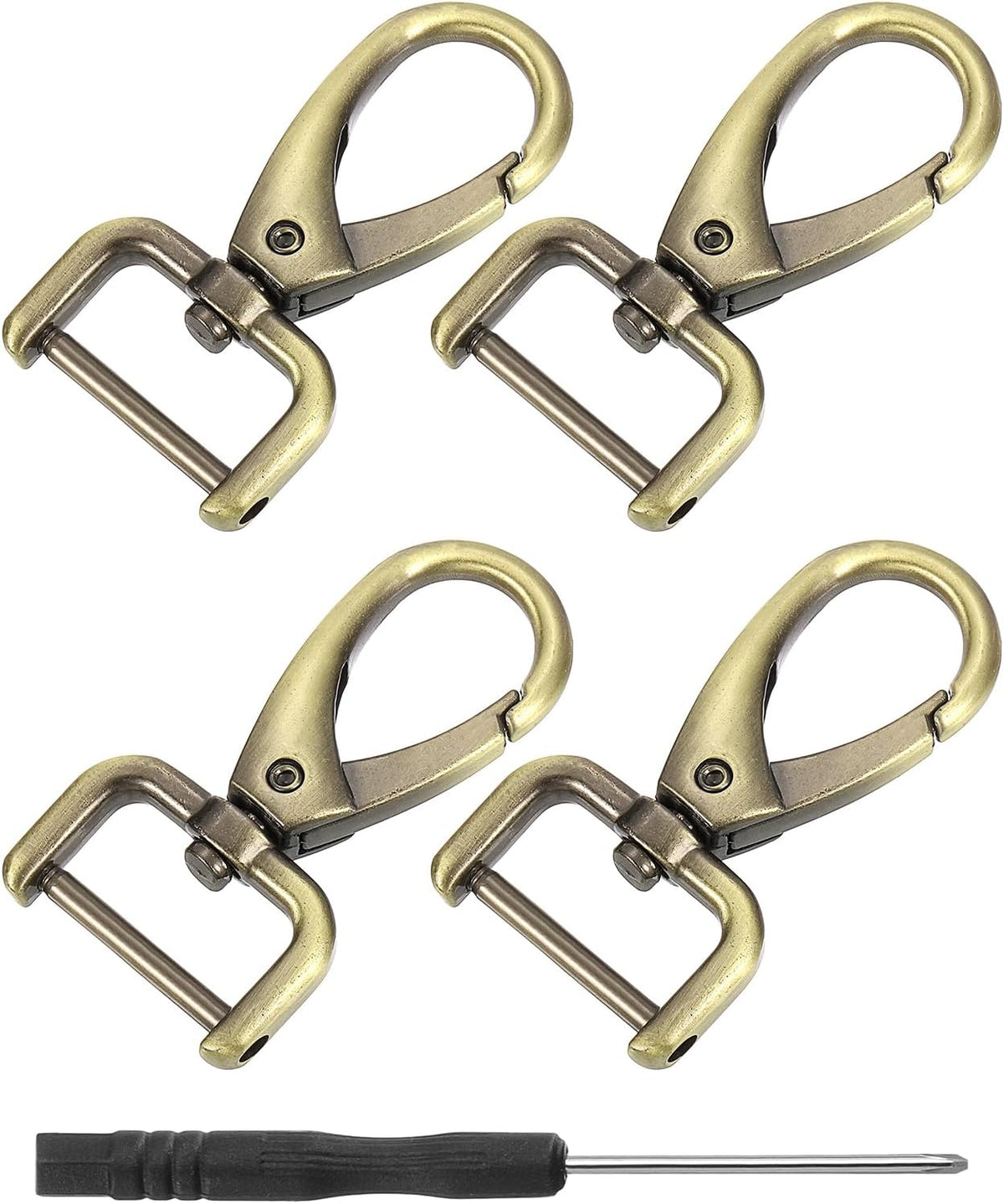 LinkMejor 4Pcs Swivel Clasps Hook, 19mm(0.75 Inch) D Ring Detachable Snap Hook Metal Lobster Claw Clasp Hook with Screwdriver for Purse Keychain DIY Craft, Bronze