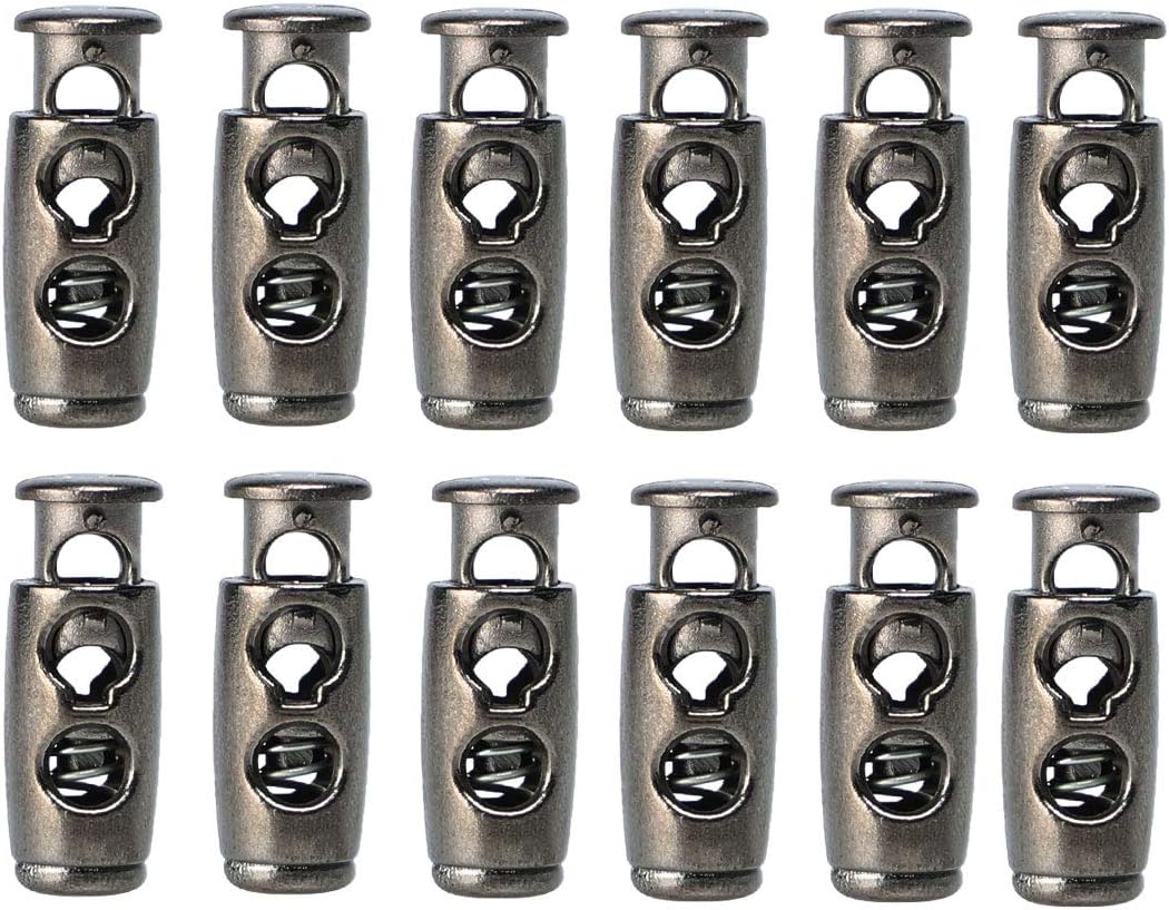 LinkMejor 12pcs Spring Cord Locks Plastic Ends Stopper Double Hole Toggle Fastener Rope Ends for Drawstrings, Tents, Lanyard