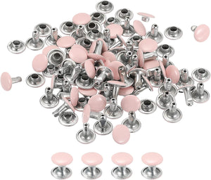 50 Sets Leather Rivets, 8mm Double Cap Rivets 8.5mm Height Metal Studs Rivet for Leather Craft Repair DIY Purse Belts Bags Shoes, Pink
