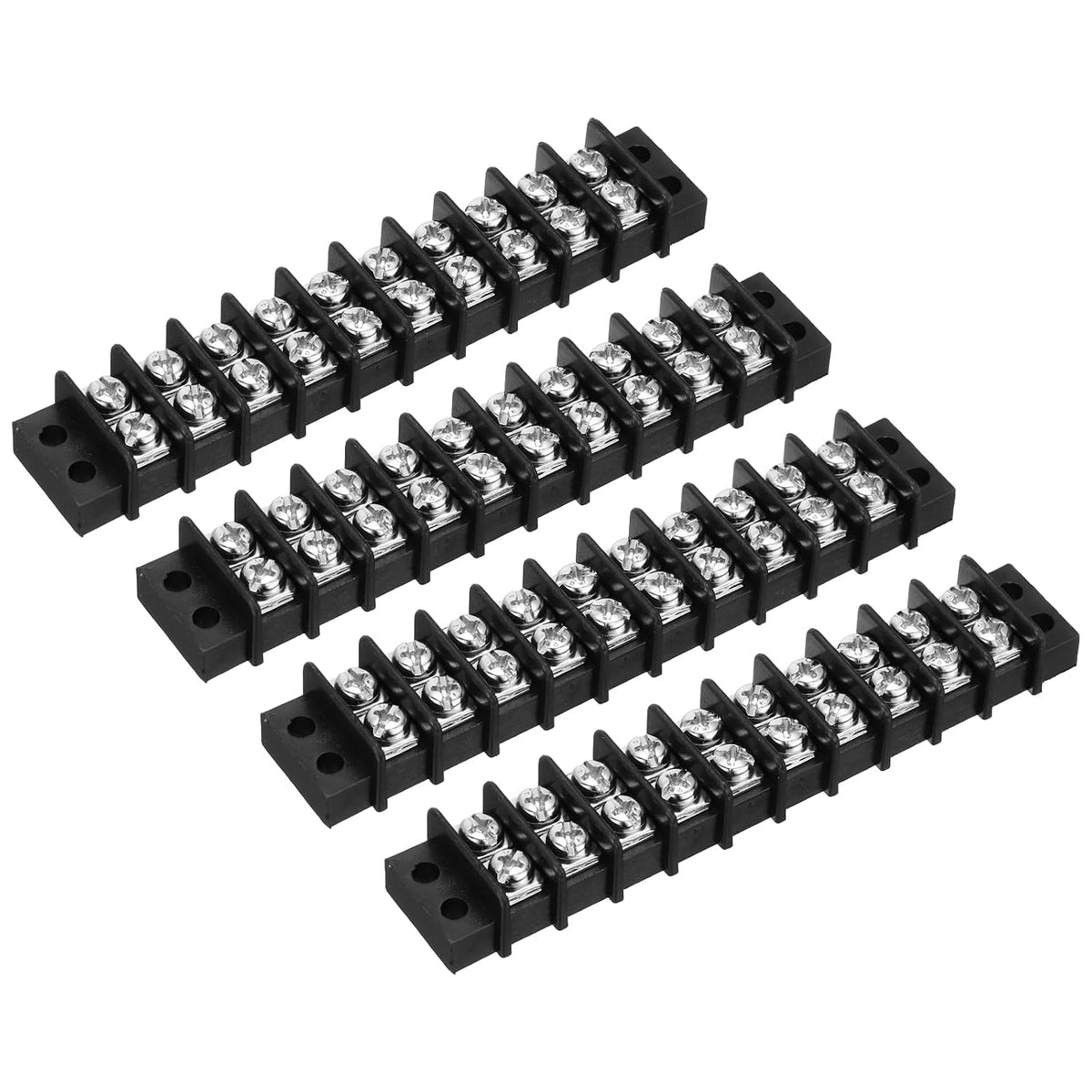 4 Pcs 10 Positions Terminal Block 300V 20A 9.5mm Pitch Dual Rows 10 Circuits DIN Row Screw Terminals Strip