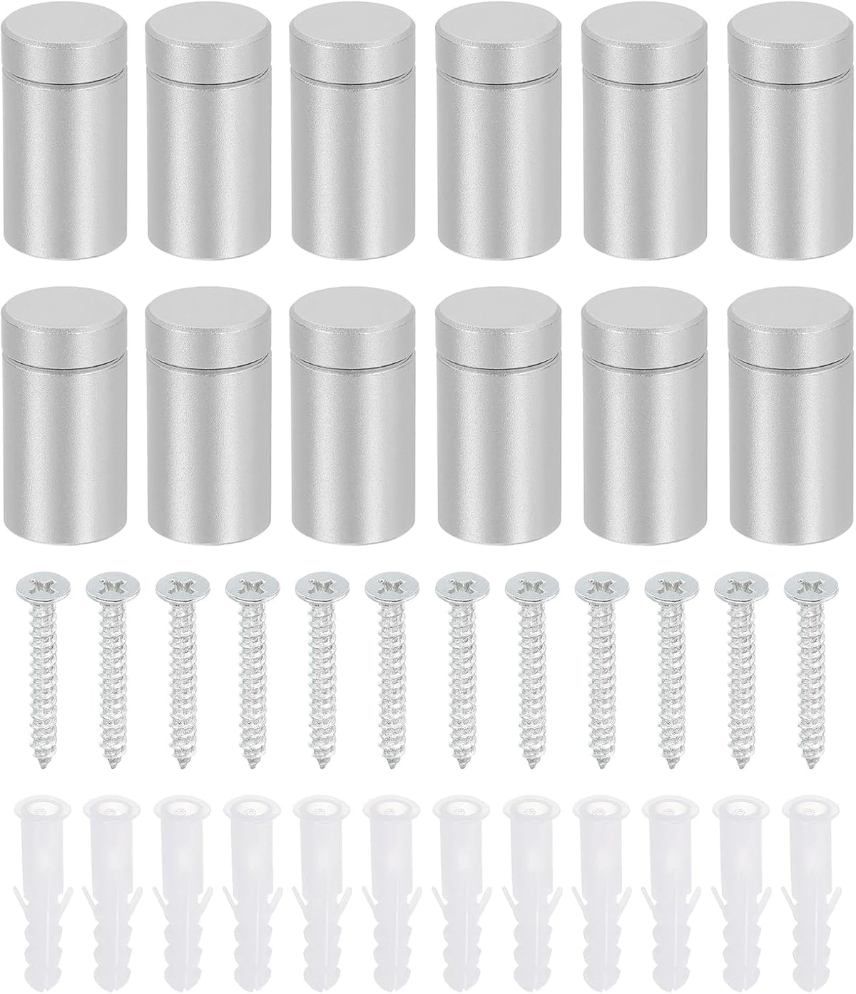 12 Pcs Standoff Screws, 1/2" x 0.94" Aluminum Advertising Screws Wall Standoff Mounts Hardware for Acrylic Picture Frame Glass Signs Hanging, Silver