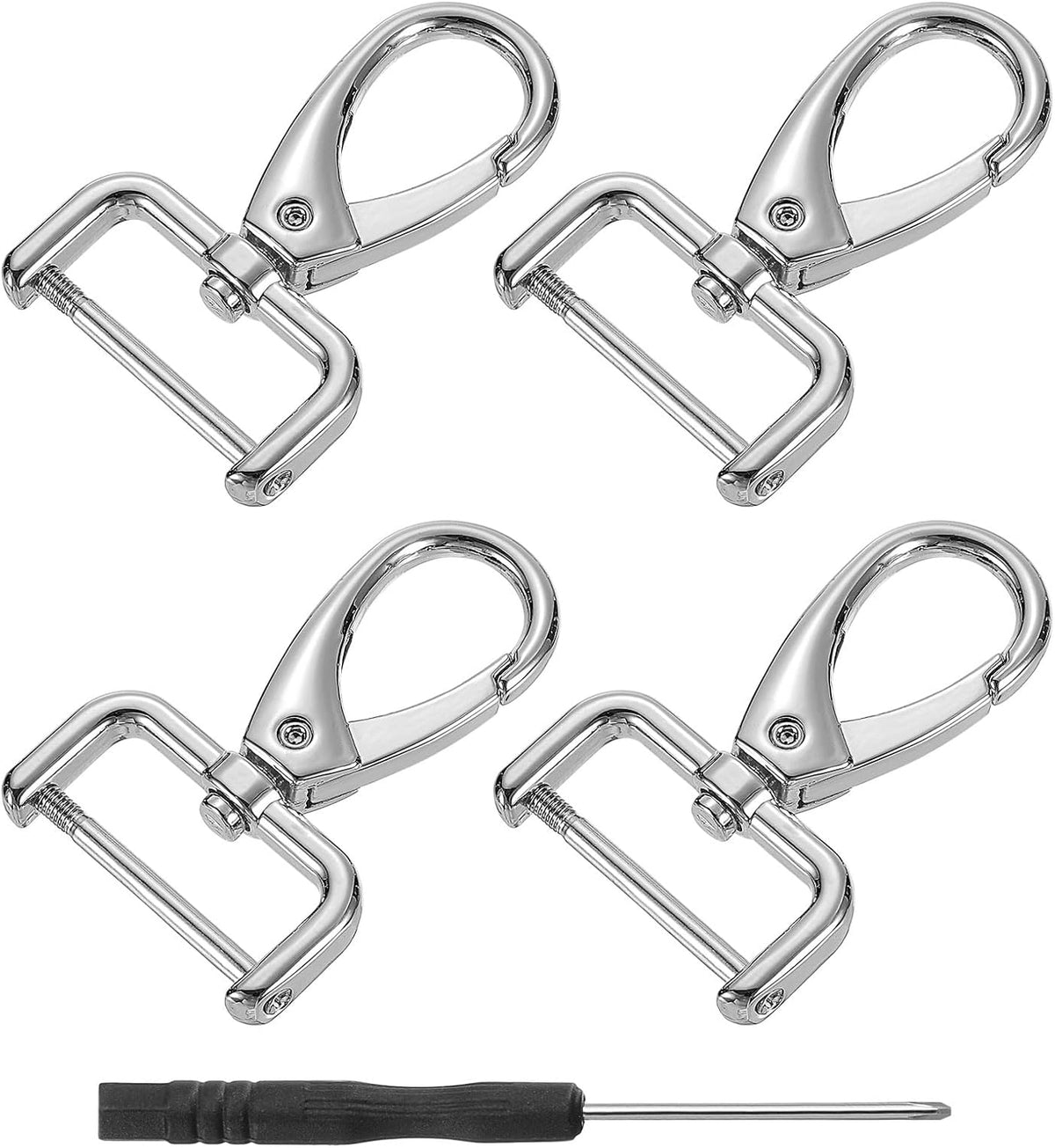 LinkMejor 4Pcs Swivel Clasps Hook, 25mm(1 Inch) D Ring Detachable Snap Hook Metal Lobster Claw Clasp Hook with Screwdriver for Purse Keychain DIY, Silver