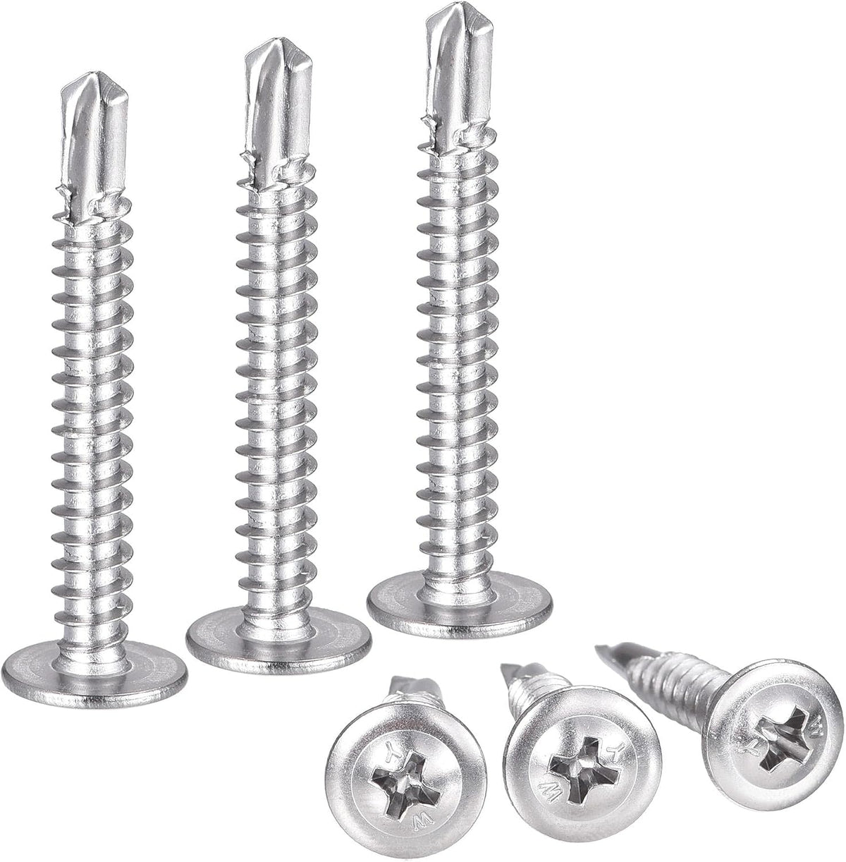 Phillips Head Self Tapping Screws, #10 x 1-1/2" 410 Stainless Steel Self Drilling Sheet Metal Screw 100pcs