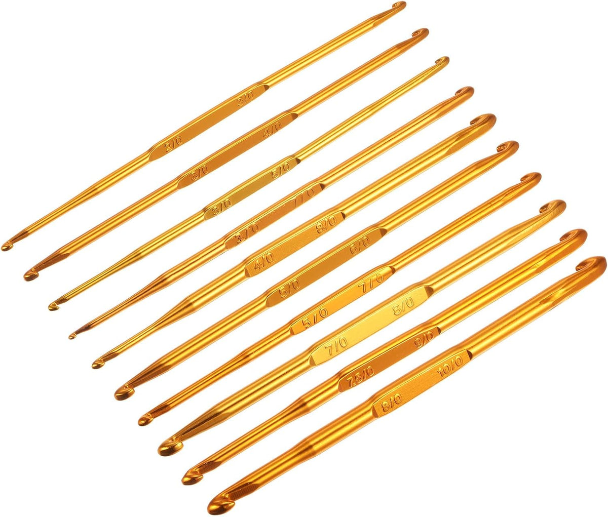 Double End Crochet Hooks 2/0 to 10/0 Aluminum Golden Tone Knitting Needles Crocheting Stitch for DIY Weave Craft Yarn 10Pcs