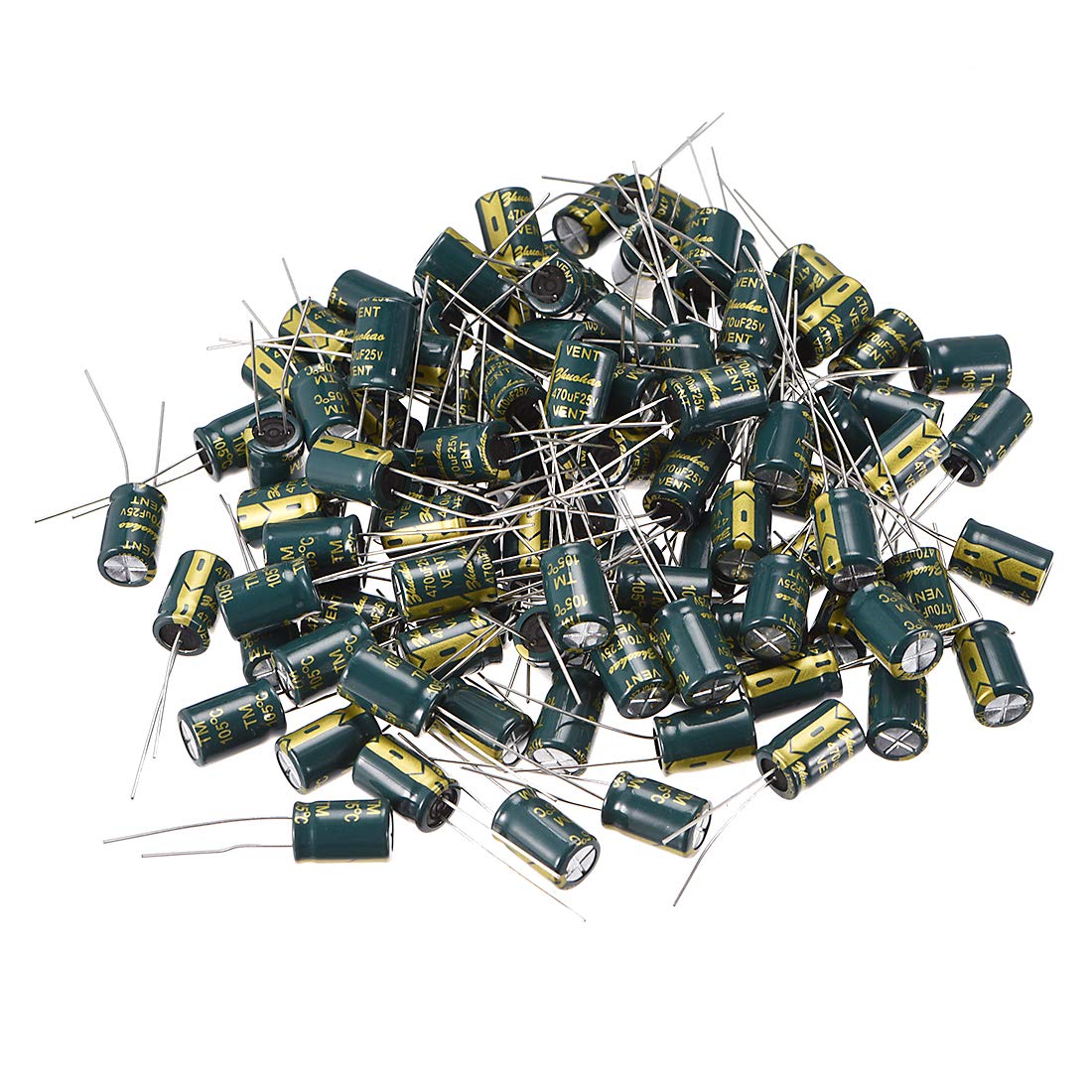 Aluminum Radial Electrolytic Capacitor Low Green with 470UF 25V 105 Celsius Life 3000H 8 x12 mm High Ripple Current,Low Impedance 100pcs