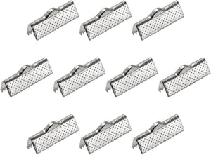 260Pcs Ribbon Crimp Clamp Ends, 20mm Bookmark Pinch Cord End Clasps for DIY Craft Making, Silver White
