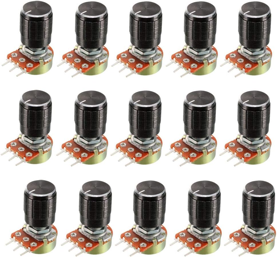 WH148 15Pcs 10K Ohm Variable Resistors Single Turn Rotary Carbon Film Taper Potentiometer with Knobs