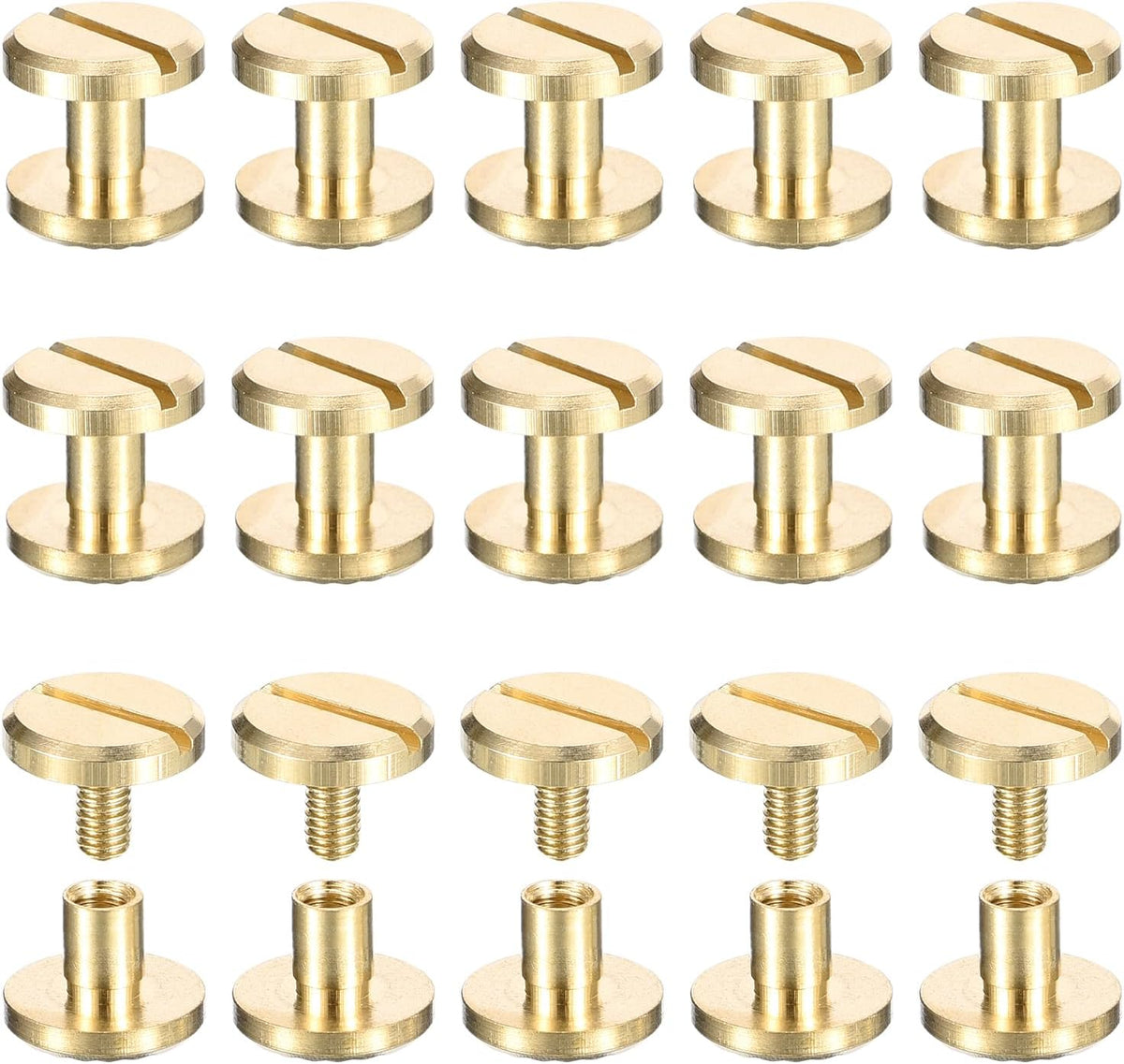 15Pack Brass Chicago Screws, 4x5x10mm Flower Texture Flat Head Screw Back Binding Post Nail Stud Rivets Fastener for DIY Leather Craft Belt Strap, Gold