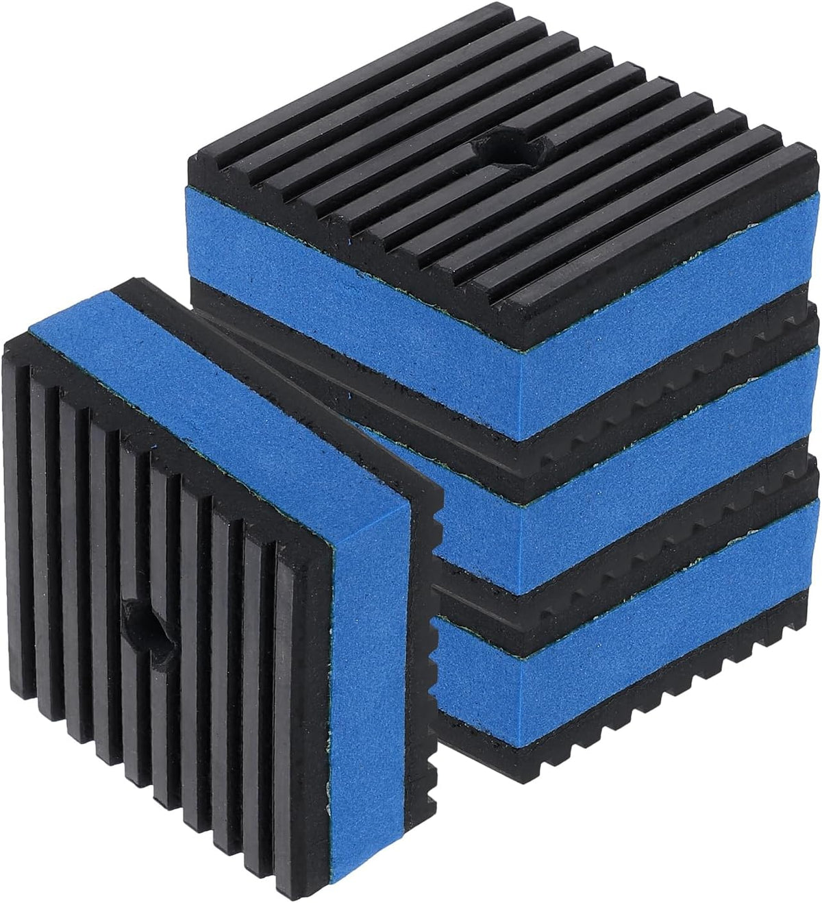 4pcs Anti Vibration Pads for Washing Machine, 2" x 2" x 7/8" Vibration Damping Pads Sound Isolation Ribbed Rubber Mats with EVA Center with Pre-Drill Hole, Black/Blue