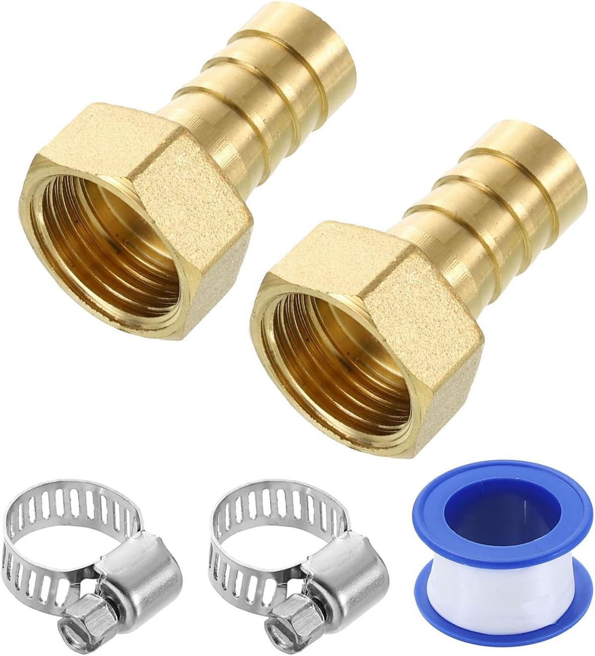 2Pcs Brass Hose Barb Fittings, 9/16" Barb x G1/2 Female Thread Hose Connector with Hose Clamps for Water Fuel Gas Oil Transportation and Pipeline Maintenance