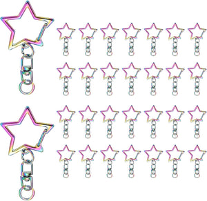 30 Pcs Metal Spring Snap Keychain Clip, Star Shaped Swivel Snap Clasp Key Ring Clips with Chain Hanging Buckle and Open Jump Ring for DIY Crafts Bag Decoration, Rainbow