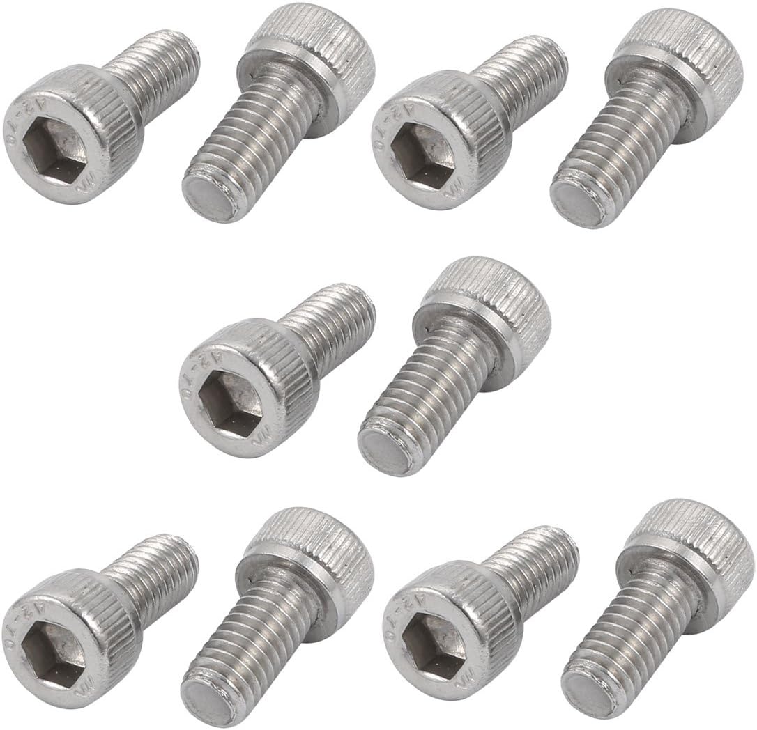 M6x10mm 0.75mm Pitch 304 Stainless Steel Hex Socket Head Cap Screws Bolts 10pcs