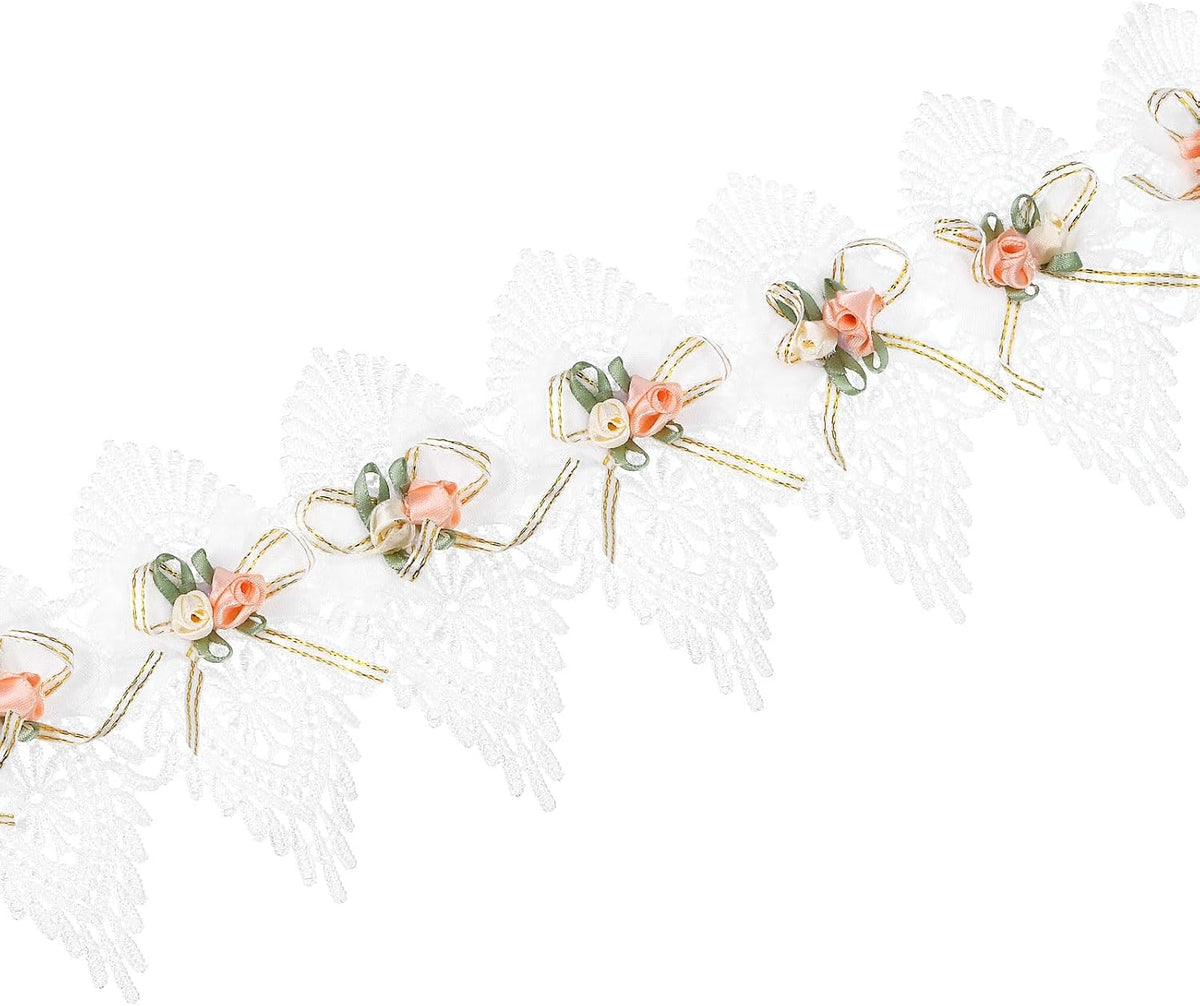 Butterfly Embroidered Lace Edge Trim Ribbon, 2 Yards Polyester Embroidered Lace Trim Fabric Appliques for Wedding Decor Dress Designing DIY Craft 4 Inch Width, White