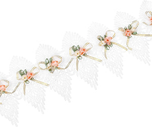 Butterfly Embroidered Lace Edge Trim Ribbon, 2 Yards Polyester Embroidered Lace Trim Fabric Appliques for Wedding Decor Dress Designing DIY Craft 4 Inch Width, White