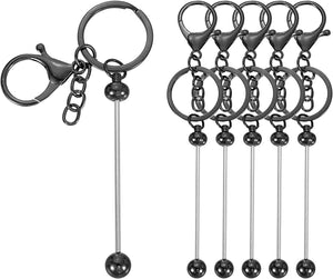 6Pcs Beadable Keychain Bars, Metal Beaded Keychain Blank Bead Key Chains Making for DIY Craft Making Women Purse, Metallic Black