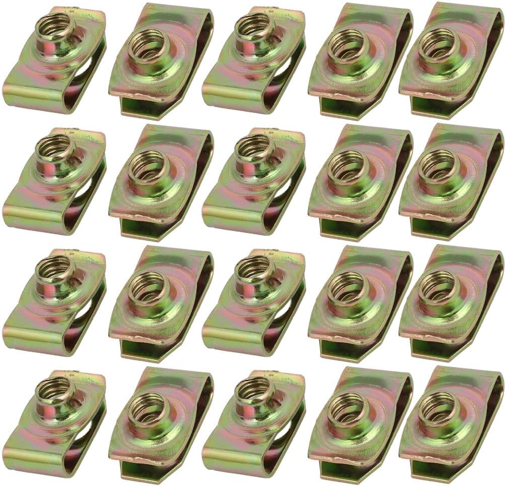 20pcs Spring Steel Speed Fastener Extruded U Nut Brass Tone for M8 Screw