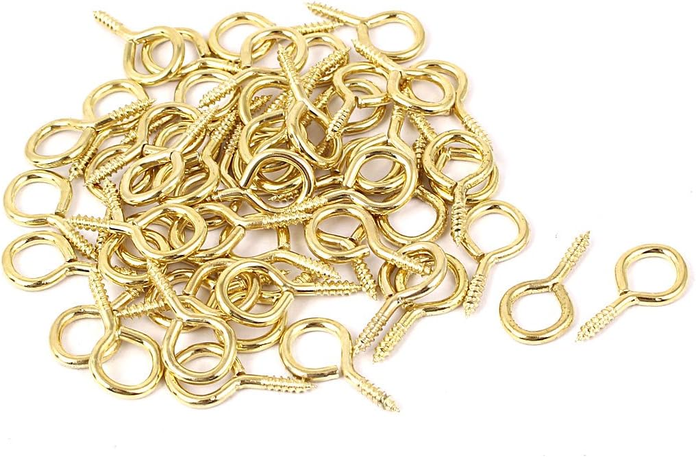 0.09"x0.87" Screw Eye Hooks Self Tapping Screws Screw-in Hanger Eye-Shape Hooks Golden 50pcs