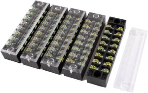 5 Pcs 600V 15A 8 Positions 8P Dual Rows Covered Barrier Screw Terminal Block