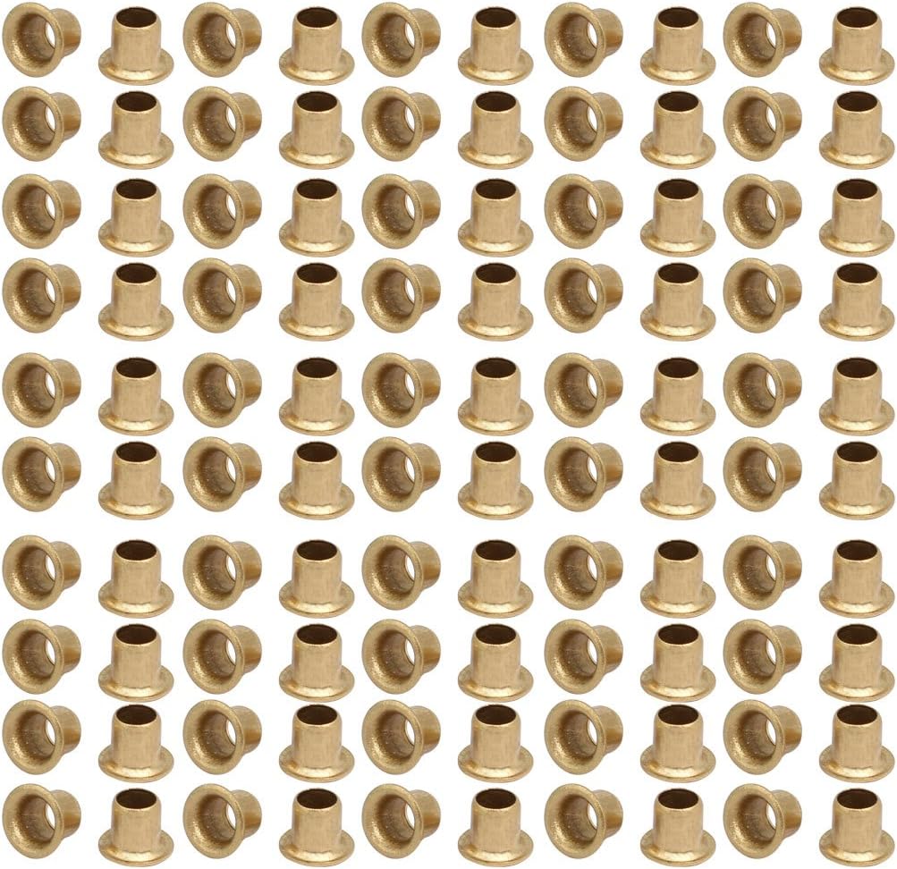 LinkMejor® 100pcs M4 x 4mm Brass Plated Metal Hollow Eyelets Rivets Gold Tone
