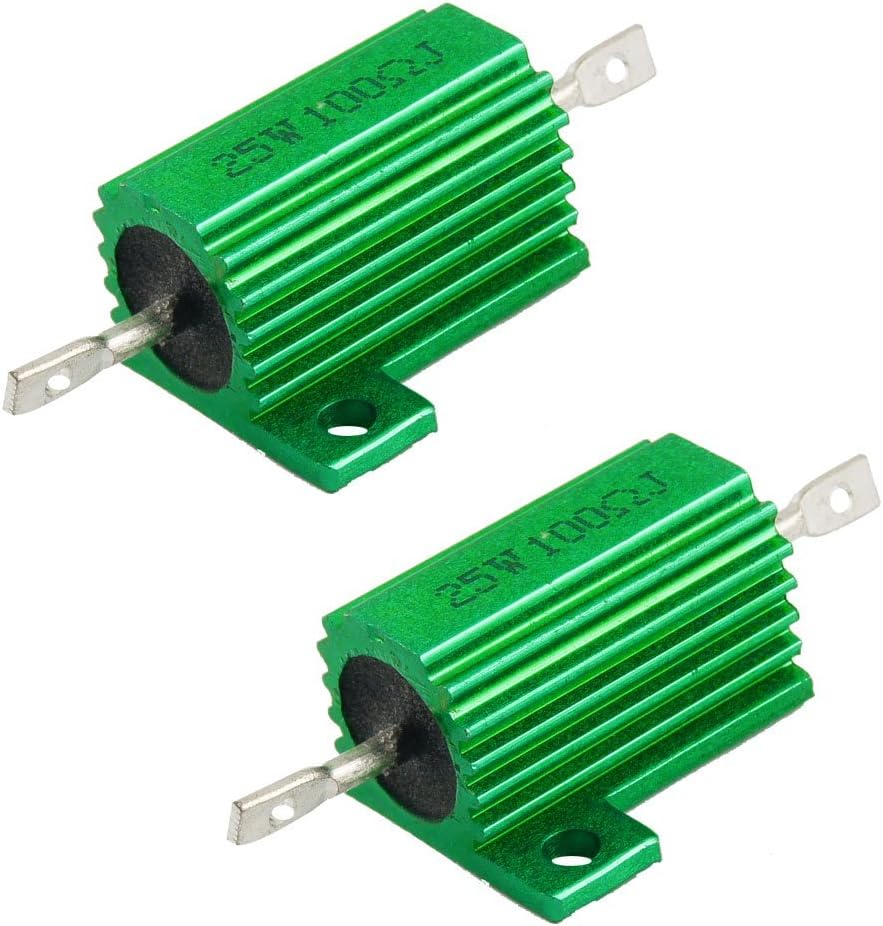 25W 100 Ohm Green Aluminum Housed Wirewound Resistors 2 Pcs