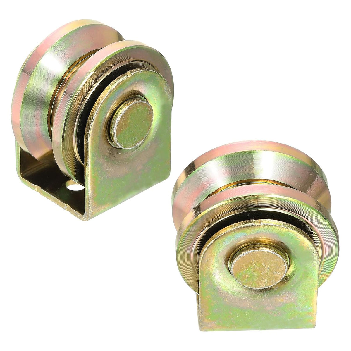 2Pcs 1.89" V Groove Caster Wheels, Rigid Sliding Gate Casters with Bracket for Inverted Track, Rolling Gate, Sliding Gate, Load Capacity 300Lbs, Color Zinc