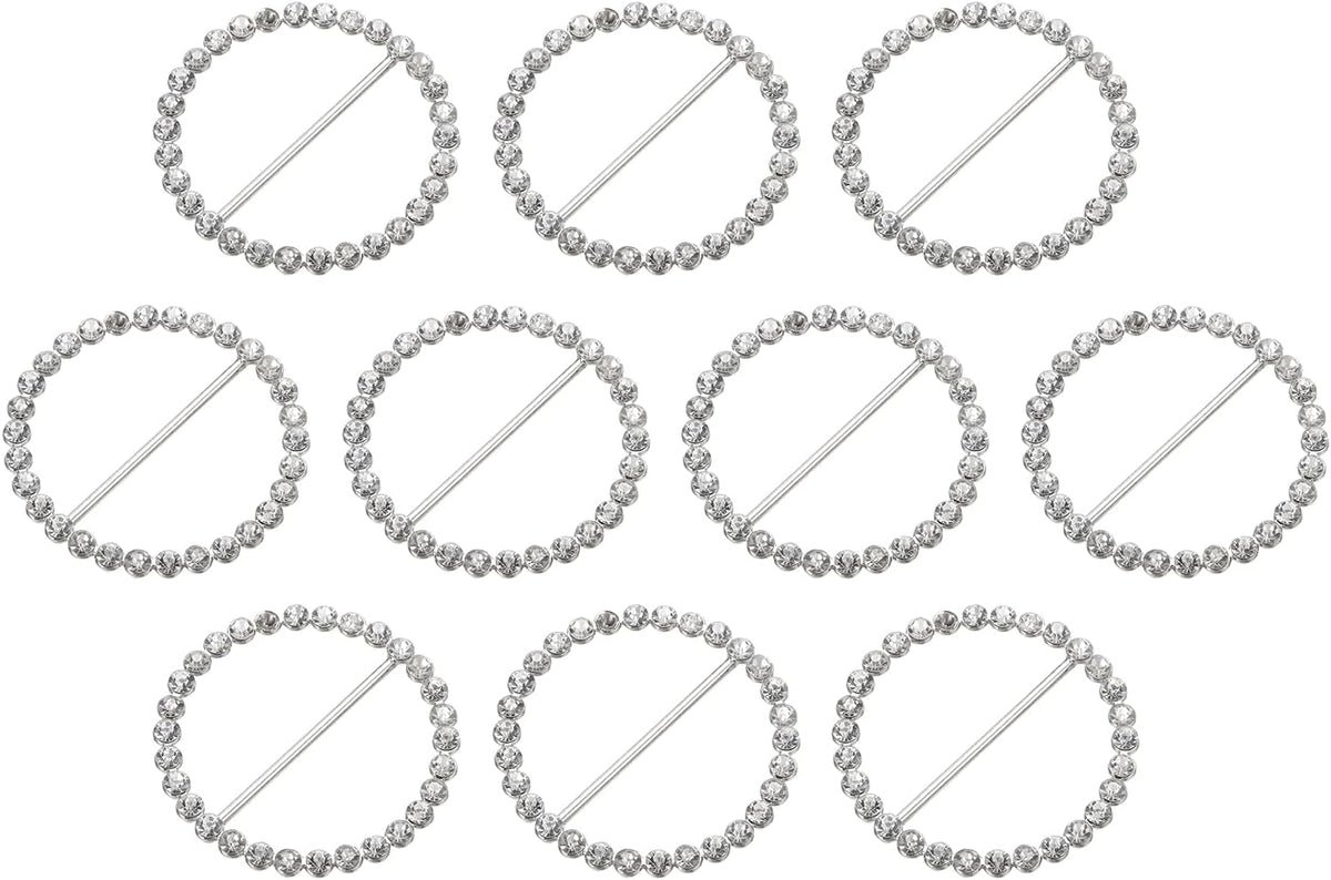 Rhinestone Ribbon Buckle Sliders, 10Pcs Silver Crystal Belt Buckles for Crafts Wedding Clothing Decoration