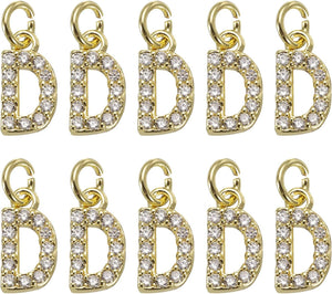 Rhinestone Letter Charm, 10pcs Crystal Zirconia Copper Alphabet D Pendants Slider Letter Charm for Wristbands Bracelets Necklace Jewelry Earring DIY Craft, Gold