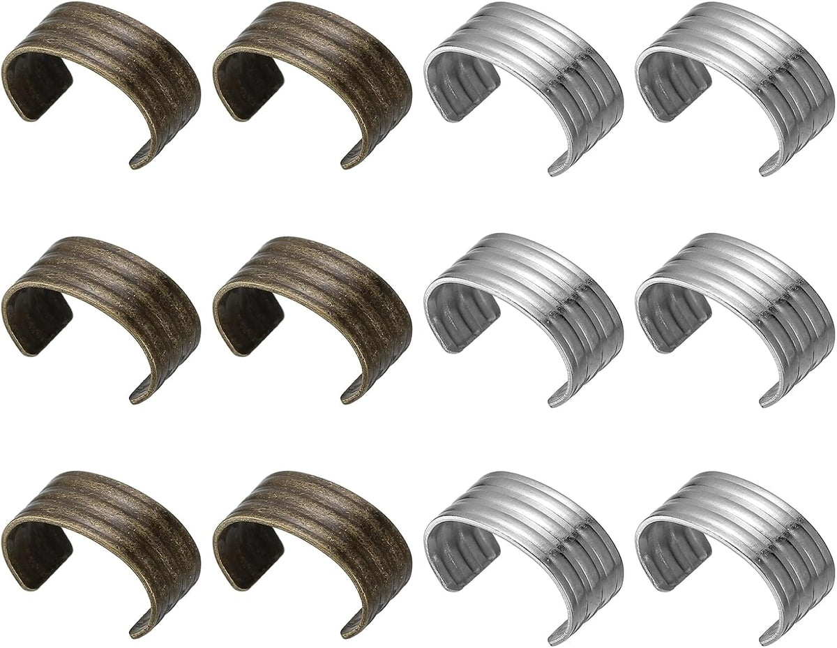 Leather Rope Clip, 100Pcs Cylindrical Crimping Cord Crimps Foldable String Leather Cord Fastener for DIY Lanyard, Tassel, Jewelry Making, Bronze, Silver Tone