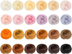 72Pcs 24 Colors Needle Felting Wool - Nature Fibre Wool Yarn Roving Needle Felting Hand for Wool Felting Yarn Supplies DIY Craft Materials (3g/Pack, 3Pack/Color)