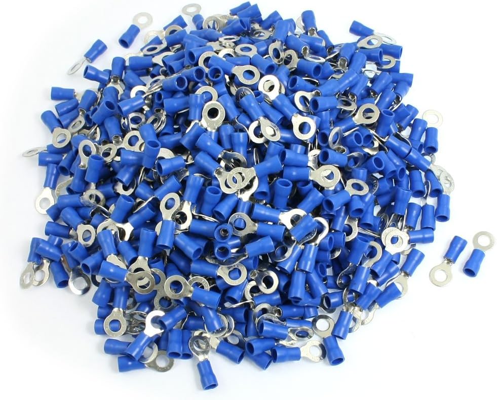 1000 Pcs RV2-5L AWG 16-14 Blue PVC Sleeve Pre Insulated Ring Terminals Connector